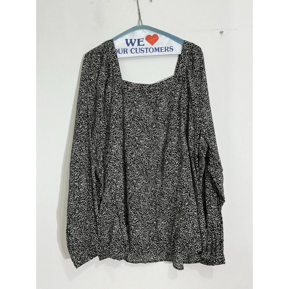 Womans Old Navy Black White Long Sleeve Square Neck & Back Blouse Xxl Tall - Picture 2 of 7